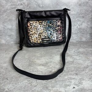 Nine West Black and Leopard Sequin Crossbody Bag